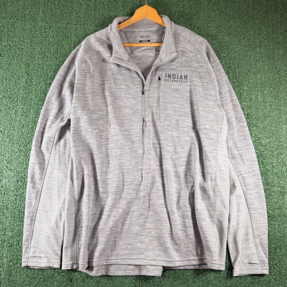 Indian Motorcycle Quarter Zip Pullover Mens 2XL Gray Good Merino Wool Blend Logo
